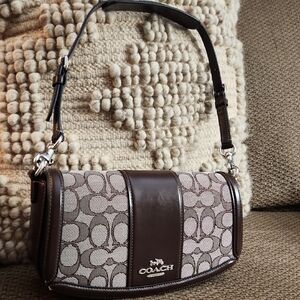 Coach Brown and Cream Signature Shoulder Bag